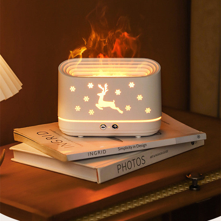 Umidificador e Difusor com Efeito de Chama e Estampa de Rena – Silencioso, para Ambiente Doméstico e Decoração de Natal