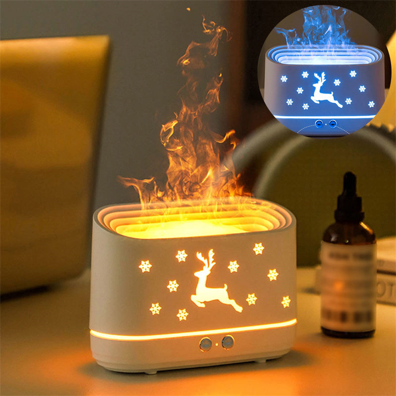 Umidificador e Difusor com Efeito de Chama e Estampa de Rena – Silencioso, para Ambiente Doméstico e Decoração de Natal