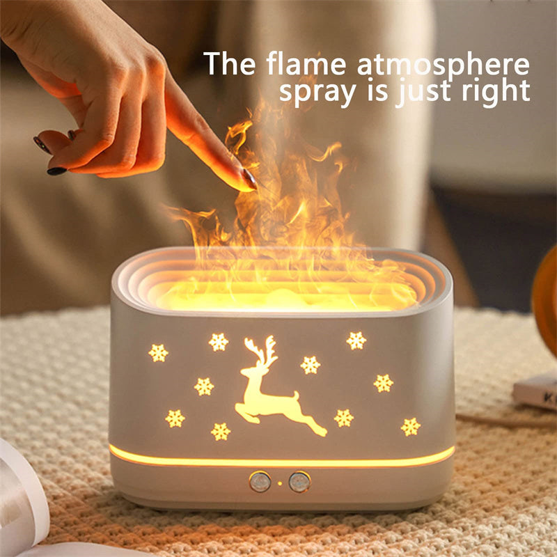 Umidificador e Difusor com Efeito de Chama e Estampa de Rena – Silencioso, para Ambiente Doméstico e Decoração de Natal