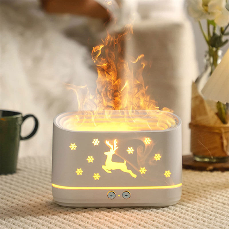 Umidificador e Difusor com Efeito de Chama e Estampa de Rena – Silencioso, para Ambiente Doméstico e Decoração de Natal