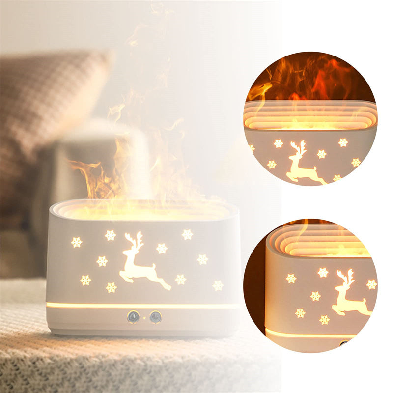 Umidificador e Difusor com Efeito de Chama e Estampa de Rena – Silencioso, para Ambiente Doméstico e Decoração de Natal